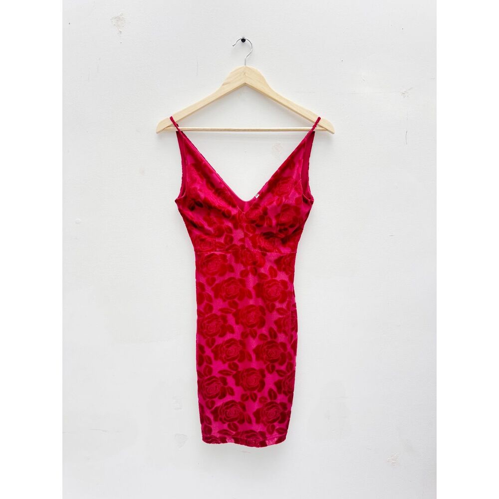 Glare Burgundy Rose Burnout Velvet Bodycon Dress Size S Made in USA